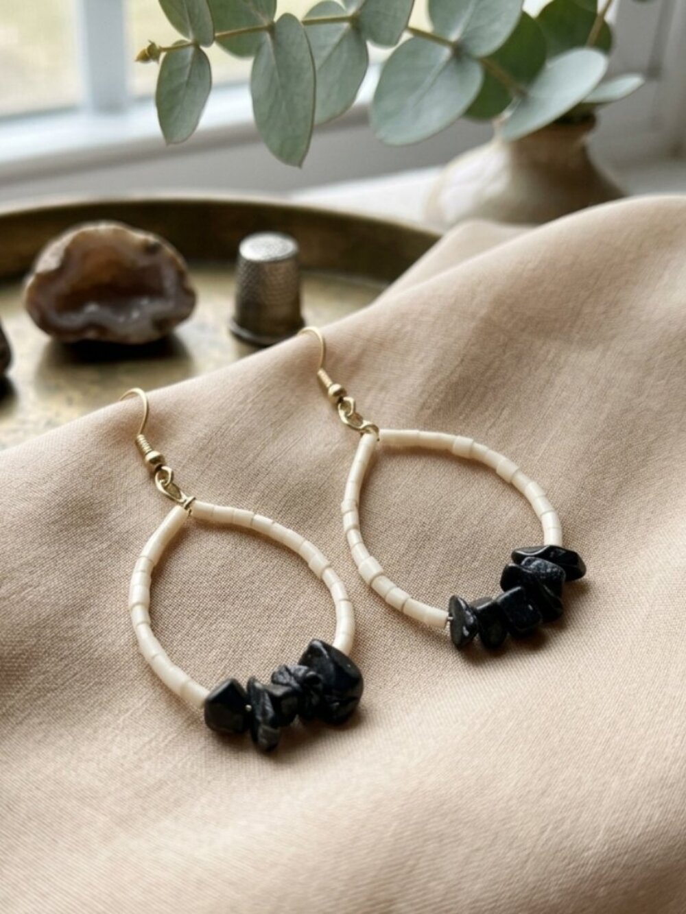 3 Pairs Boho Beaded Hoop & Teardrop Earring Bundle Set Trio